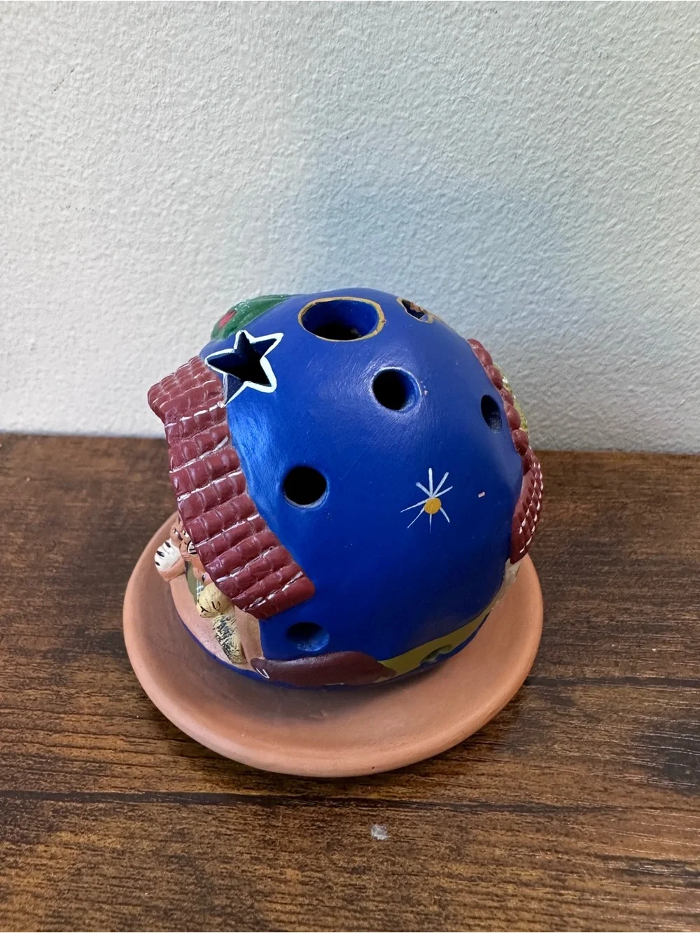 Peruvian Clay Nativity Scene Candle Holder Terracotta Dome Folk‎ Art Christmas